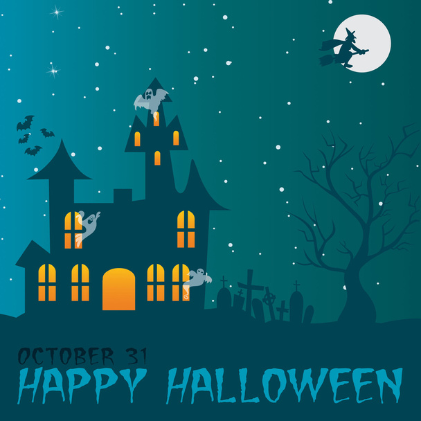 Haunted house "Happy Halloween" card - Zdjęcie, obraz