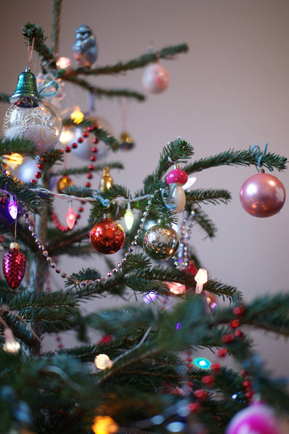 Old Soviet Christmas decorations on New Year tree. - Fotografie, Obrázek
