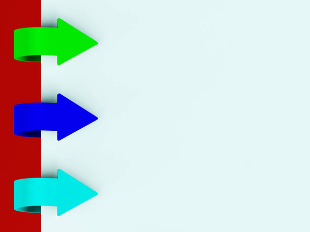 Три разноцветные вкладки со стрелками поверх бумаги для списка меню 3d Render
 - Фото, изображение