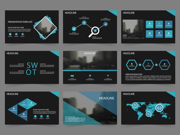 Bleu Noir Abstrait modèles de présentation, Infographie éléments modèle plat ensemble de conception pour rapport annuel brochure dépliant marketing publicité bannière modèle
 - Vecteur, image