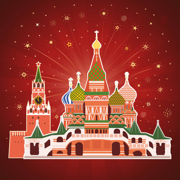 Tarjeta de vacaciones con edificios históricos de Moscú
 - Vector, Imagen
