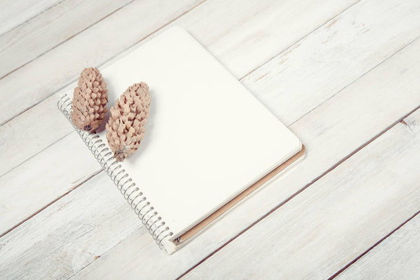 Blank notebook with pine cones - Foto, imagen