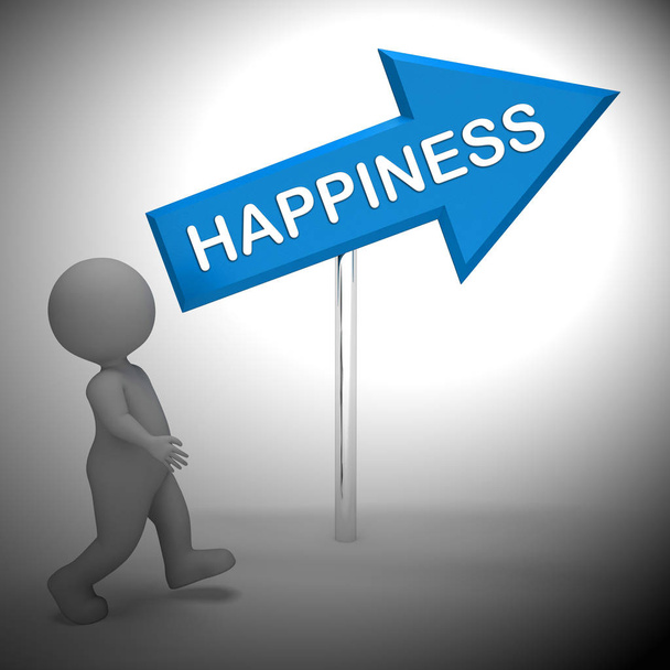 Happiness Sign Shows Joy And Cheer 3d Rendering - Photo, Image