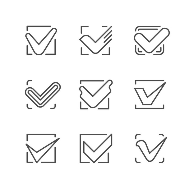 Establecer iconos de línea de marca de verificación
 - Vector, imagen