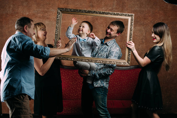Happy Family Together. Classic portrait in a frame - Fotoğraf, Görsel