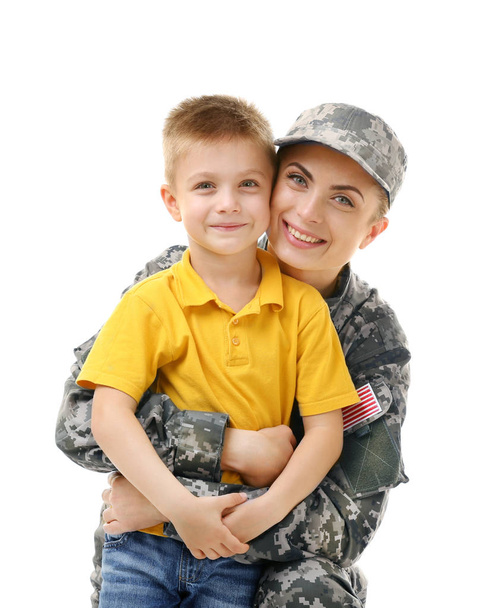 Military mother with son  - Foto, afbeelding