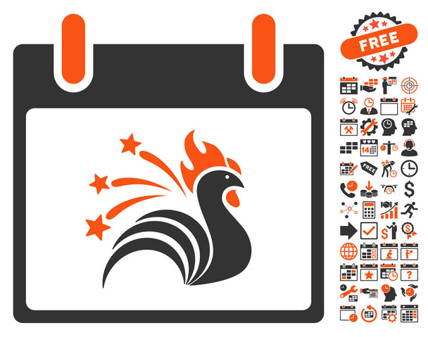 Sparkle Rooster Calendar Day Flat Vector Icon With Bonus - Vektor, kép