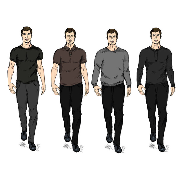 Aantal mannelijke maniermodellen schets - Vector, afbeelding