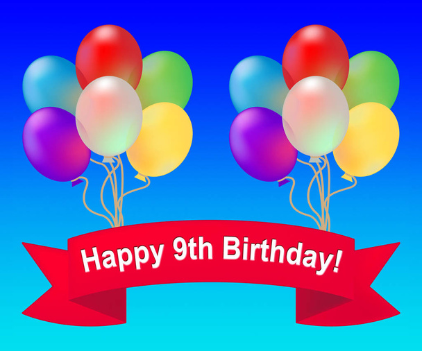 Happy Ninth Birthday Means 9th Party Celebration 3d Illustration - Photo, Image