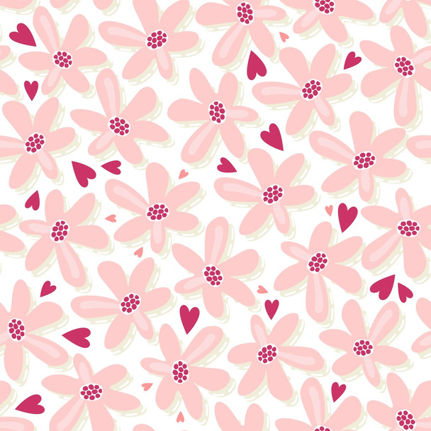 Pink flowers with hearts - Vecteur, image