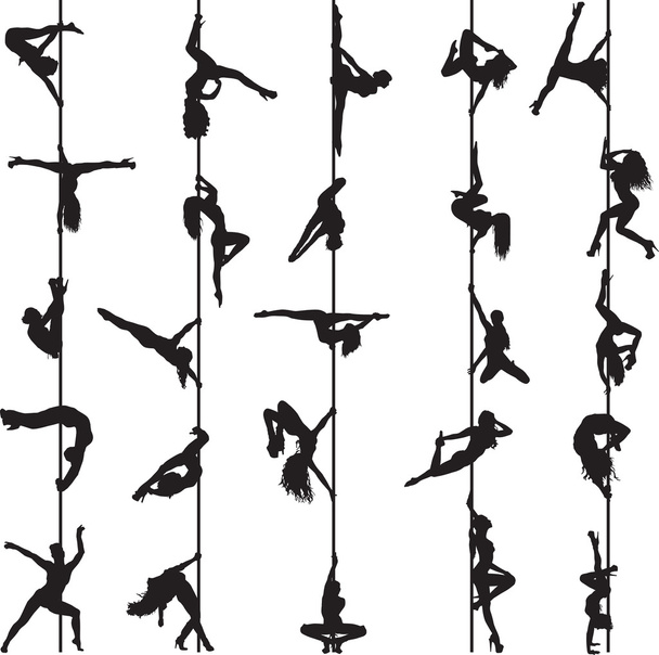Set of silhouettes of pole dancers - Vector, Image