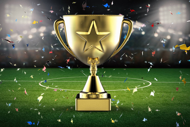 gold star trophy with soccer stadium  - Photo, Image