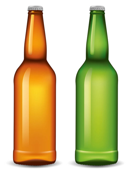 green and brown beer bottles, vector illustration - Vecteur, image