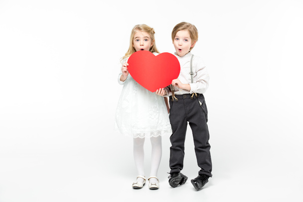Kids holding red heart - Fotoğraf, Görsel