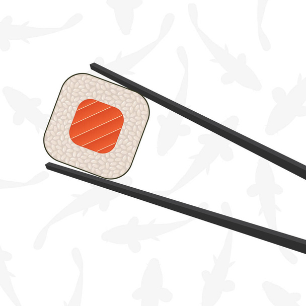 Chopsticks holding sushi roll. Vector illustration - Vecteur, image