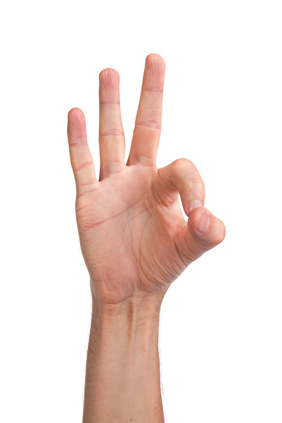 Hand is showing OK sign isolated on white - Φωτογραφία, εικόνα