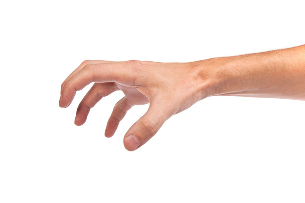 Male hand reaching for something on white - Zdjęcie, obraz