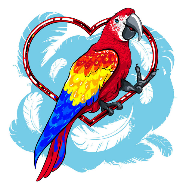 πολύχρωμο κόκκινο παπαγάλο με μπλε φτερά - Διάνυσμα, εικόνα
