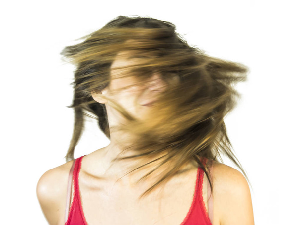 Portrait of Beautiful Young Woman Shaking Her Hair  - Foto, Imagem
