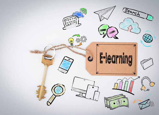 E-Learning-Konzept. Taste auf weißem Hintergrund - Foto, Bild