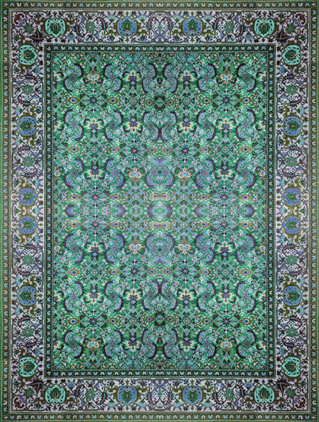 persischer Teppich, abstraktes Ornament. rundes Mandala-Muster, Textur des traditionellen Teppichs aus dem Nahen Osten. türkis milchig blau grau braun gelb rot - Foto, Bild