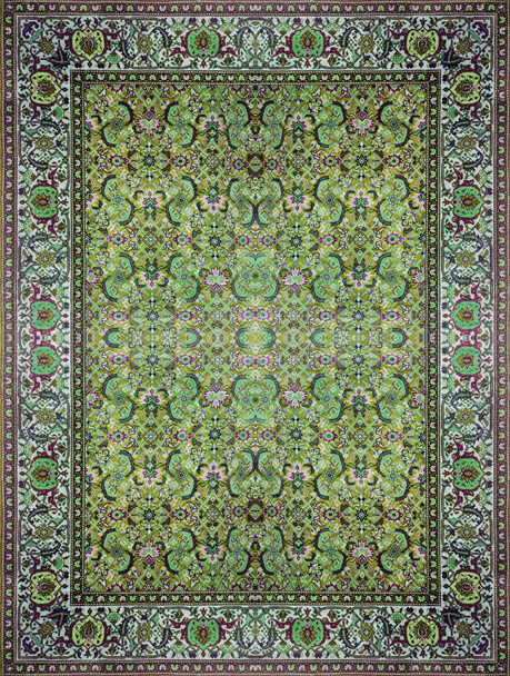 persischer Teppich, abstraktes Ornament. rundes Mandala-Muster, Textur des traditionellen Teppichs aus dem Nahen Osten. türkis milchig blau grau braun gelb rot - Foto, Bild