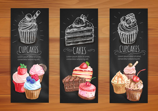 Torta, cupcake, frutta menu dessert poster design
 - Vettoriali, immagini