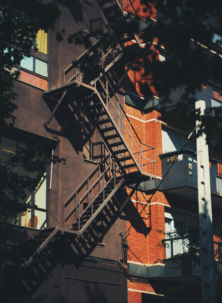 Pompier ladder on facade of a house - Φωτογραφία, εικόνα