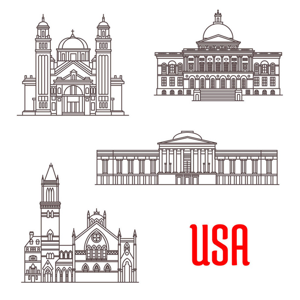 Ikony zabytki architektury USA - Wektor, obraz