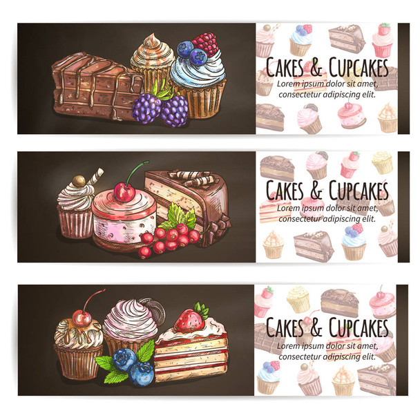 Cupcakes, Kuchen Gebäck Desserts Poster - Vektor, Bild