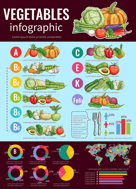 Design infográfico de vegetais, estilo de esboço
 - Vetor, Imagem