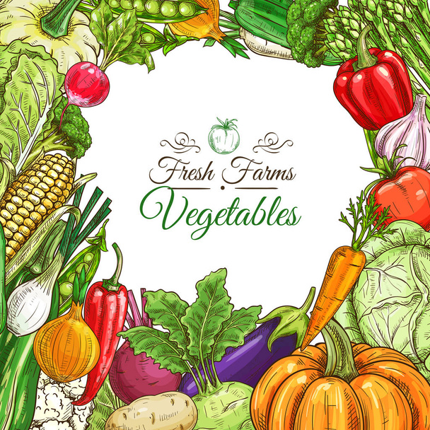 Vegetables poster, vegetarian menu design template - Vector, Image