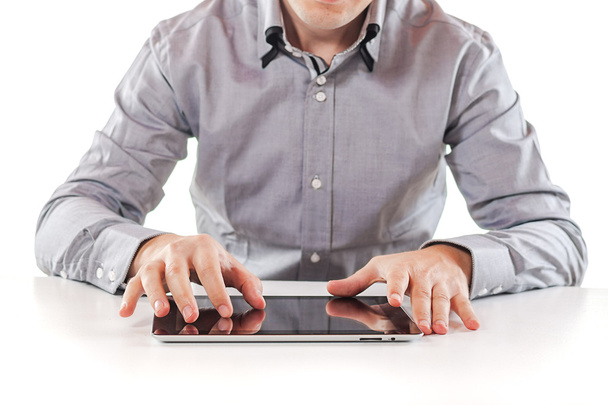 Young business man executive using a digital pc tablet - 写真・画像