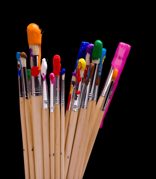 Paint Brushes on Black - Фото, зображення
