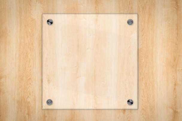 tablero de cristal o marco acrílico sobre fondo de madera
 - Foto, imagen