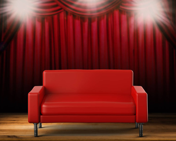 Canapé rouge rendu 3d sur scène
 - Photo, image