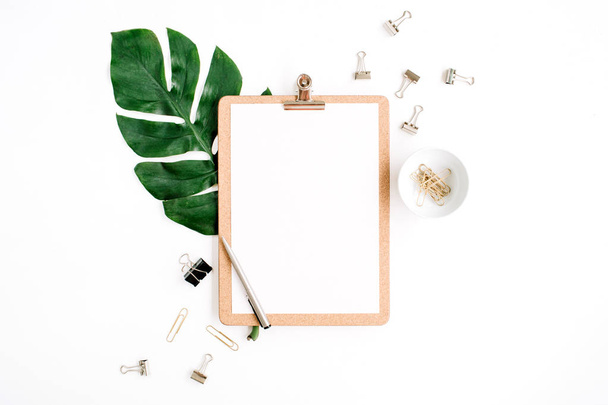 Mockup with clipboard, palm leaf and clips - Photo, Image