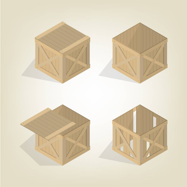 Realistyczne drewniane pudełko izometryczny, ilustracji wektorowych. - Wektor, obraz