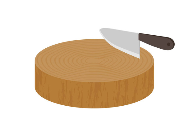 Ξύλινος τεμαχίζοντας φραγμός και το μαχαίρι που απομονώνονται σε λευκό φόντο - Διάνυσμα, εικόνα