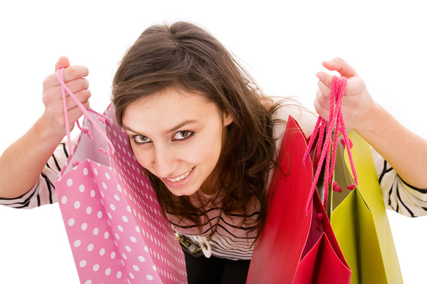 Beautiful shopping woman happy holding shopping bags. - Foto, Imagen