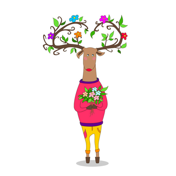 Hipster deer krawieckie z kwiatów - Wektor, obraz
