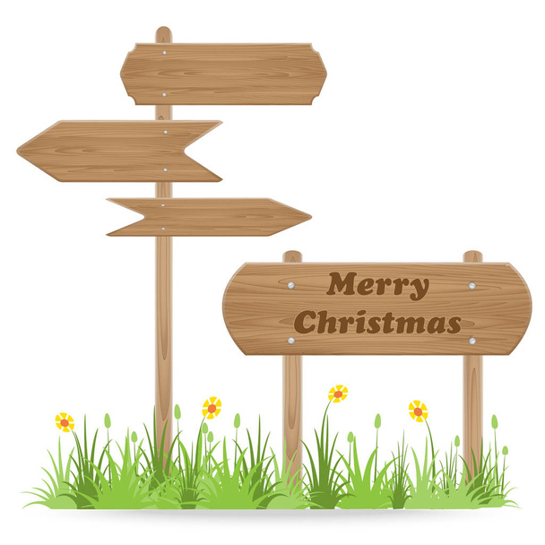 Merry Christmas tekst op houten wegwijzer  - Vector, afbeelding