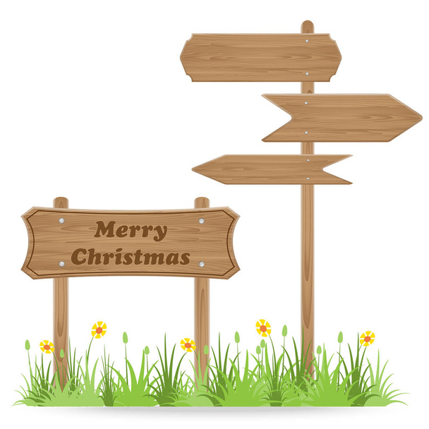 Χαρούμενα Χριστούγεννα κείμενο σε ξύλινη πινακίδα  - Διάνυσμα, εικόνα