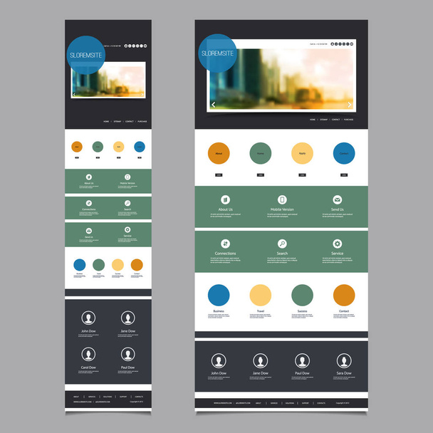 Responsive One Page Website Template with Blurred Background - Desktop and Mobile Version  - Vector, Image