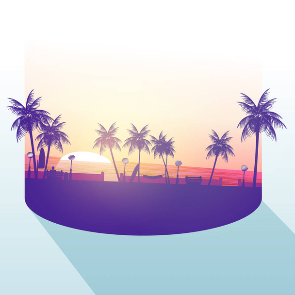 Isolated Part of A Beach Walkway with Palm trees - Vector Illust - Vektor, obrázek