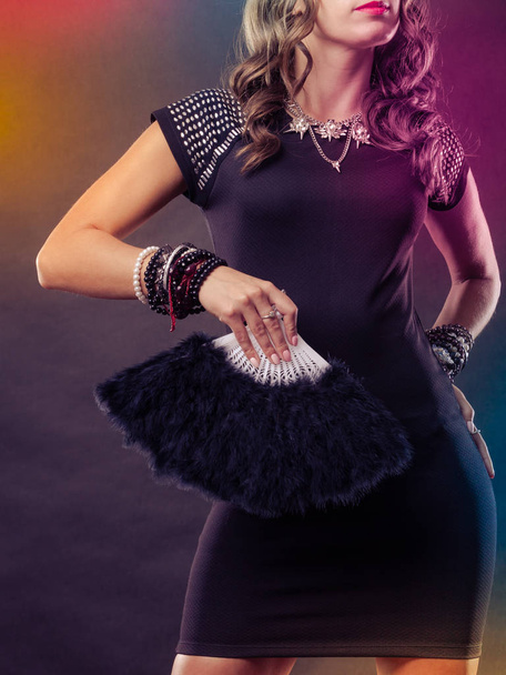 woman evening dress with black fan in hand - Fotografie, Obrázek