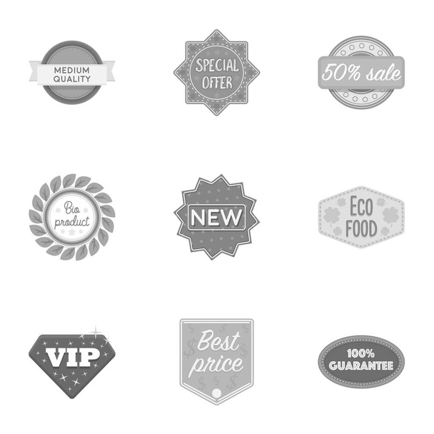 Set di etichette icone in stile monocromatico. Grande collezione di etichetta vettoriale simbolo stock illustrazione
 - Vettoriali, immagini