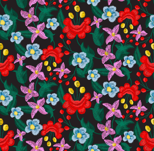 gyönyörű virágok hímzés vektorának textil-formatervezés - Fotó, kép