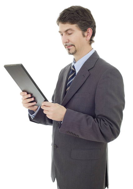 homme d'affaires utilisant pavé tactile de tablette pc, isolé - Photo, image