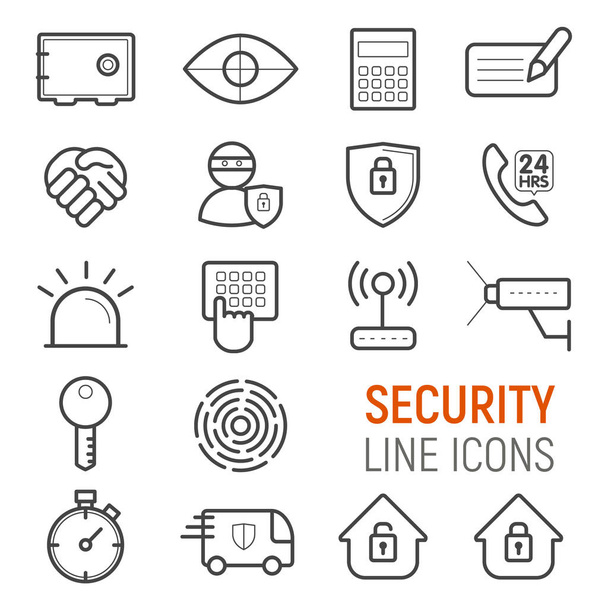 Security equipment icons set. Vector flat line illustrations. - Vector, Image